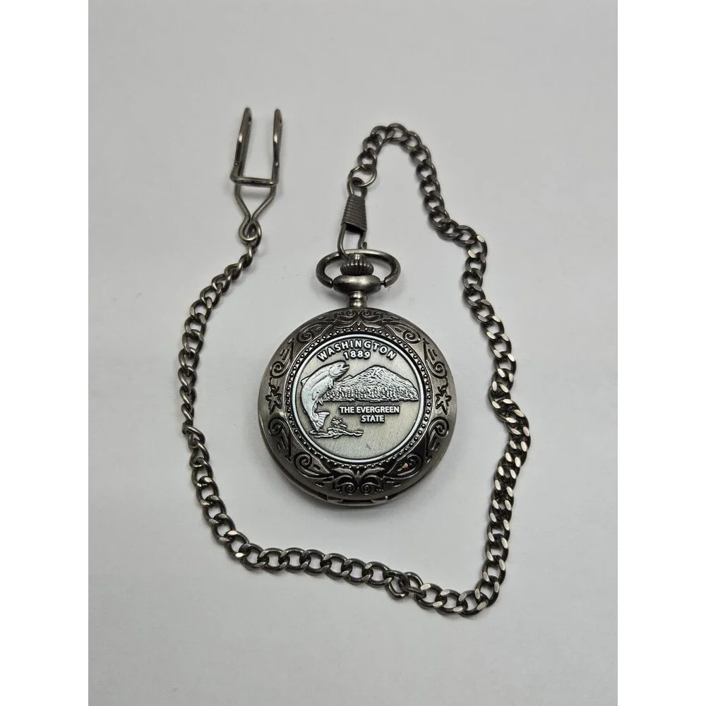 Vintage Collection Washington State Pocket Watch Quartz Chain Hunter New Battery